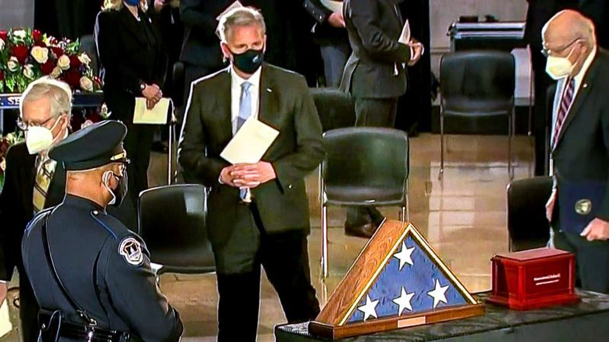 'Seditionist' Kevin McCarthy faces backlash for attending Officer Sicknick's service after election lies