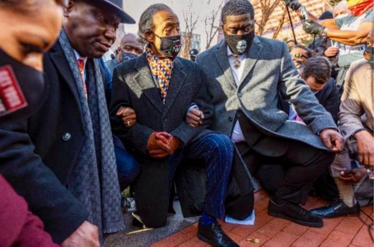 George Floyd's family take a knee in Minneapolis
