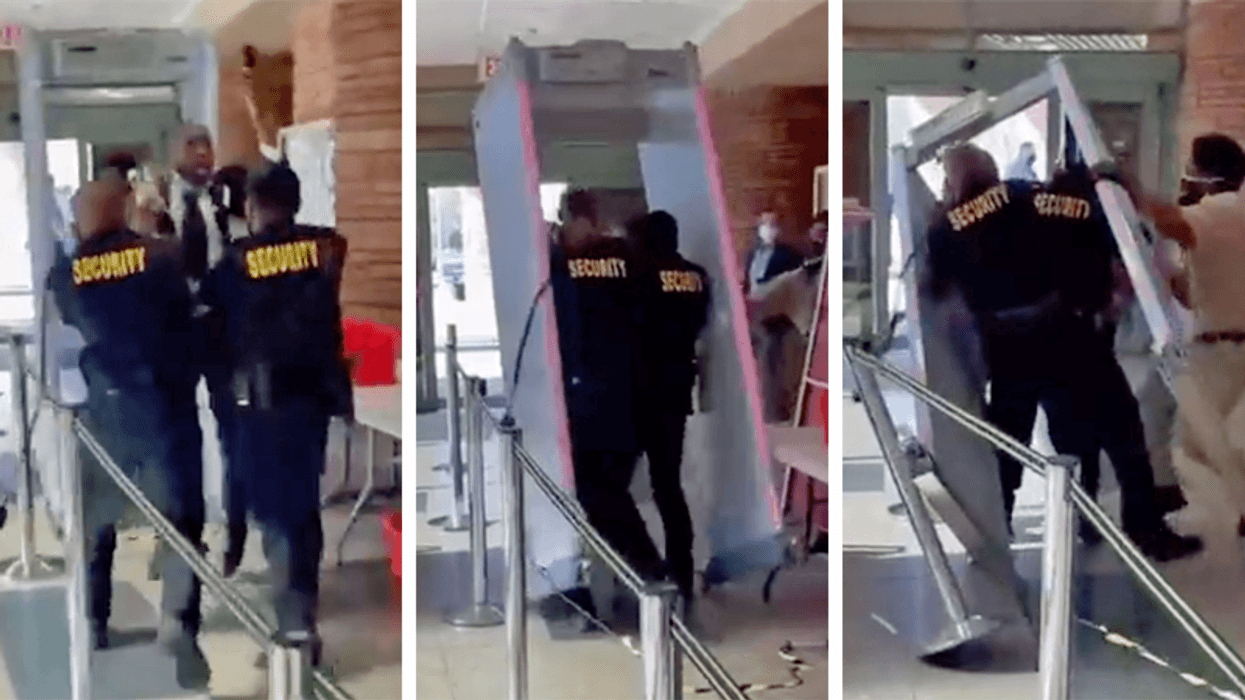 WATCH: GOP Nevada Lt Gov hopeful violently thrown through metal detector at meeting on COVID-19