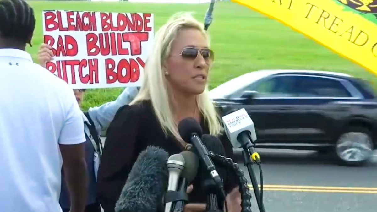 'Trump lost!' Protests shut down Marjorie Taylor Greene's presser outside Bannon's prison
