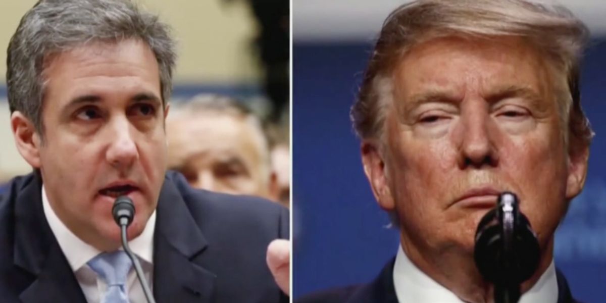 Michael Cohen in a courtroom, reacting to an unseen comment with a mix of frustration and resolve