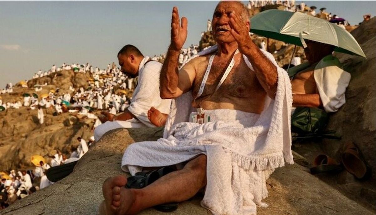 Muslim pilgrims pray on Mount Arafat in hajj climax