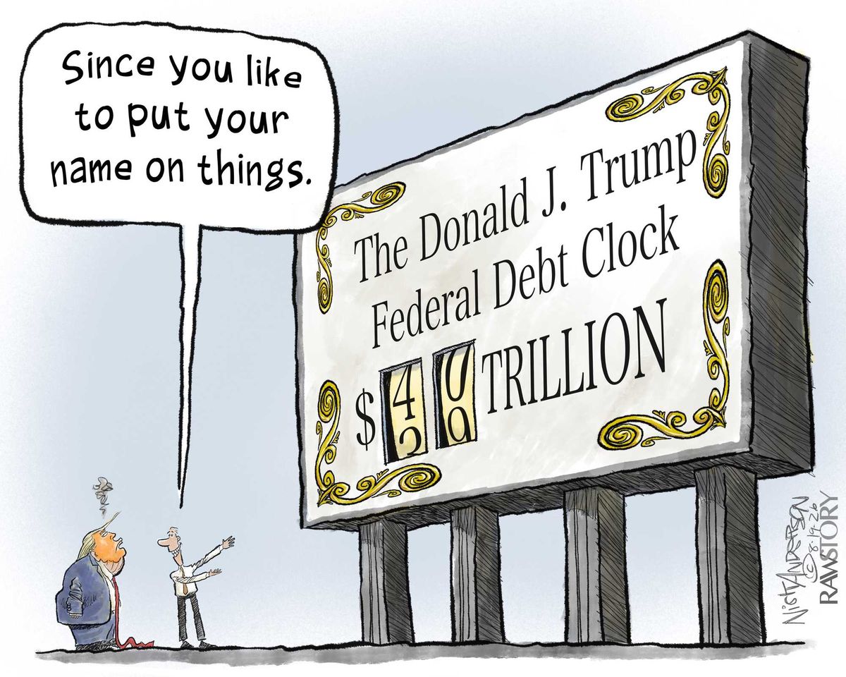 Marveling Trump slaps his name on his latest masterpiece