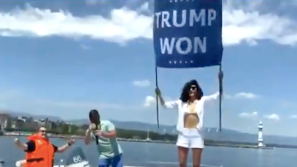 WATCH: Osama bin Laden's niece protests Biden-Putin summit with 'Trump won' boat parade