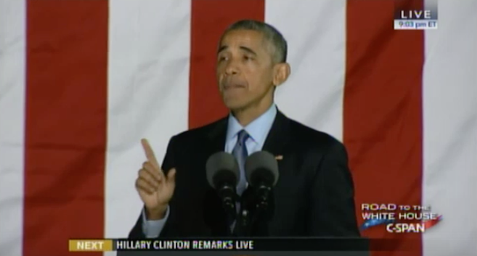 Obama delivers fiery call to elect Hillary: 'She will work. She will deliver. She won't just tweet.'
