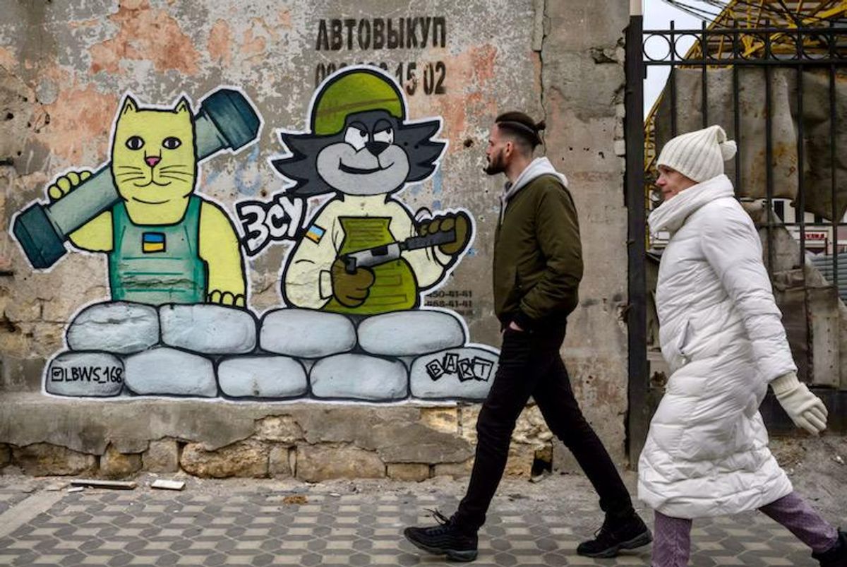 Ukrainian graffiti artists thumb their nose at war in Odessa