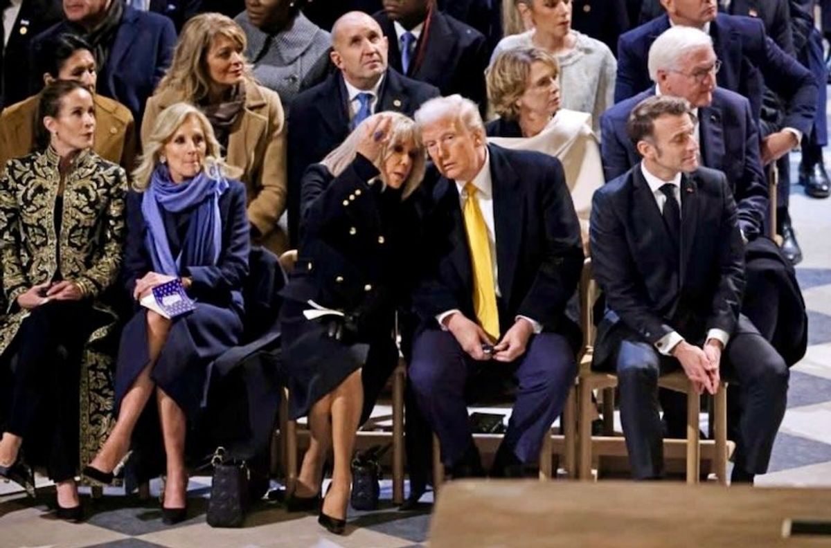 French first lady helps keep Trump, Bidens apart at Notre Dame