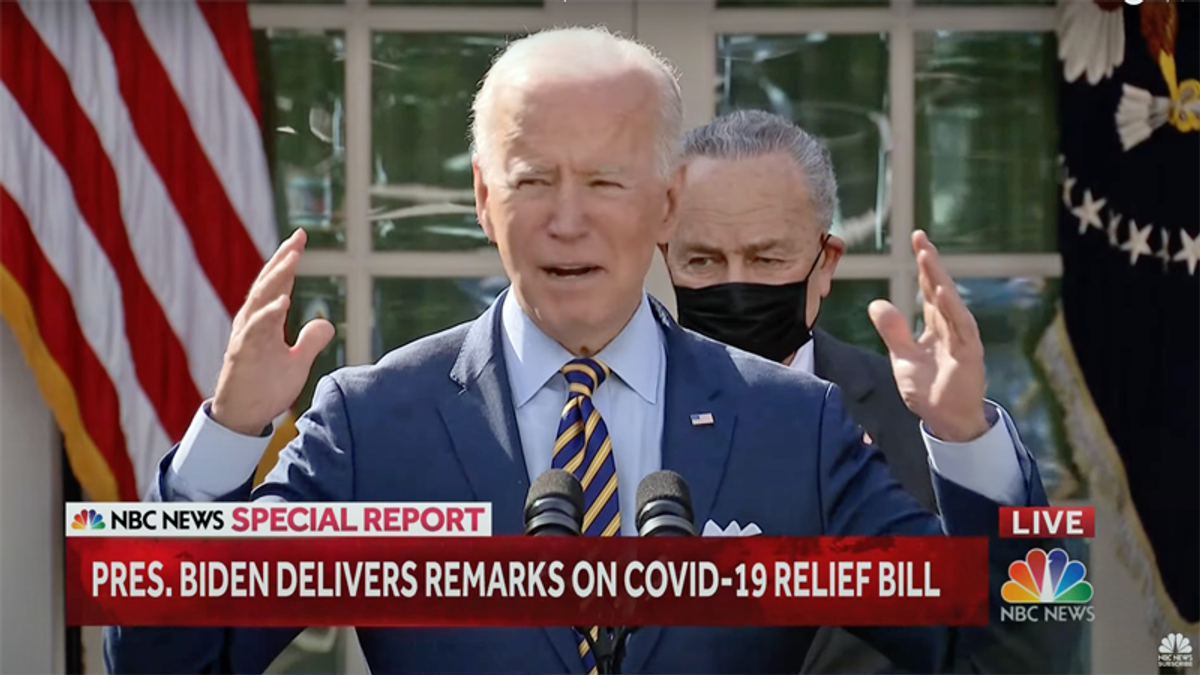 Joe Biden rips ‘trickle-down’ economics while taking victory lap on COVID relief bill