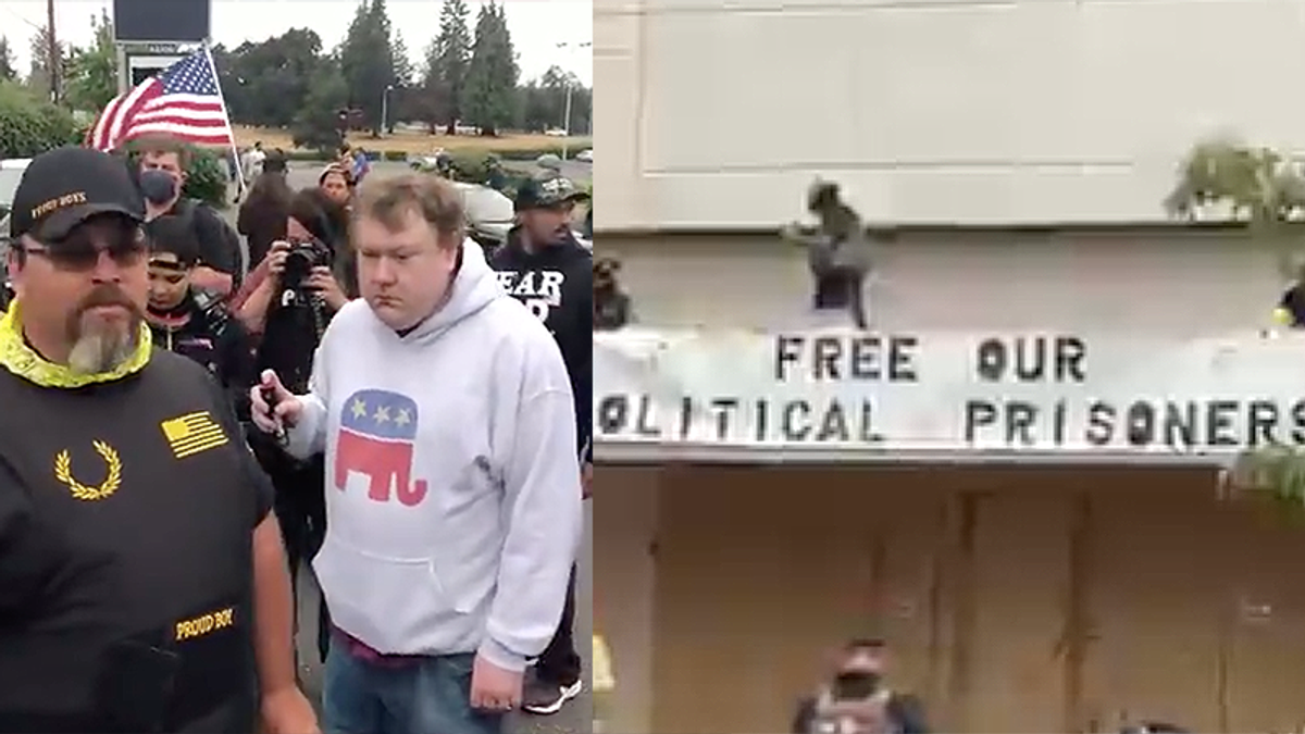 All hell breaks loose at Portland Proud Boys rally for jailed insurrectionists when counter-protesters show up