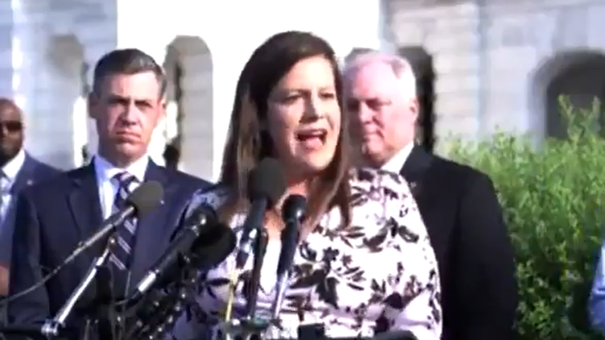 GOP's Elise Stefanik blames Pelosi for January 6 attack in speech outside the Capitol as MAGA riot hearing begins