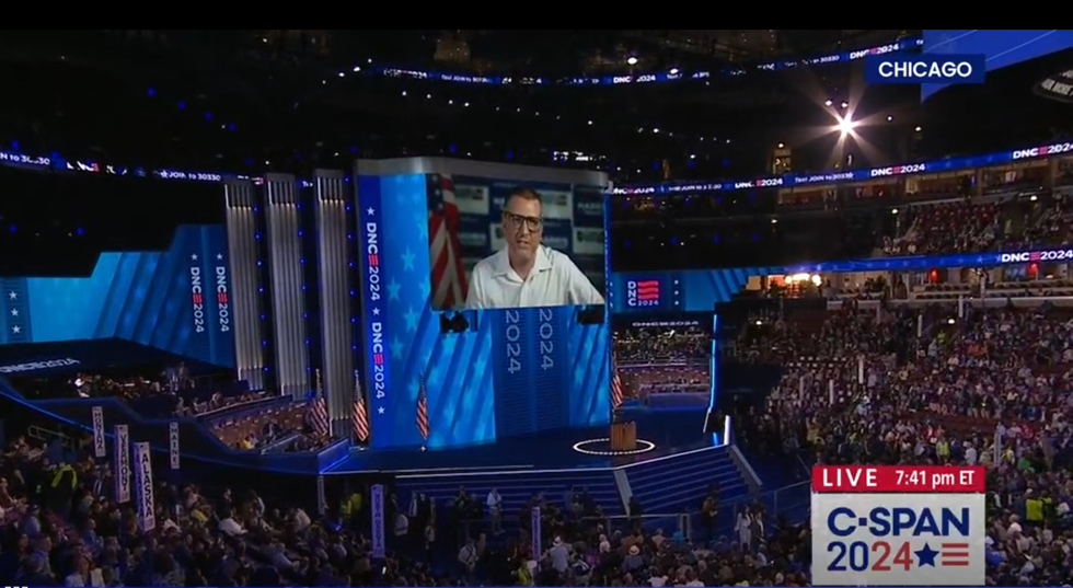 Rich Logis on the jumbotron at the 2024 Democratic National Convention