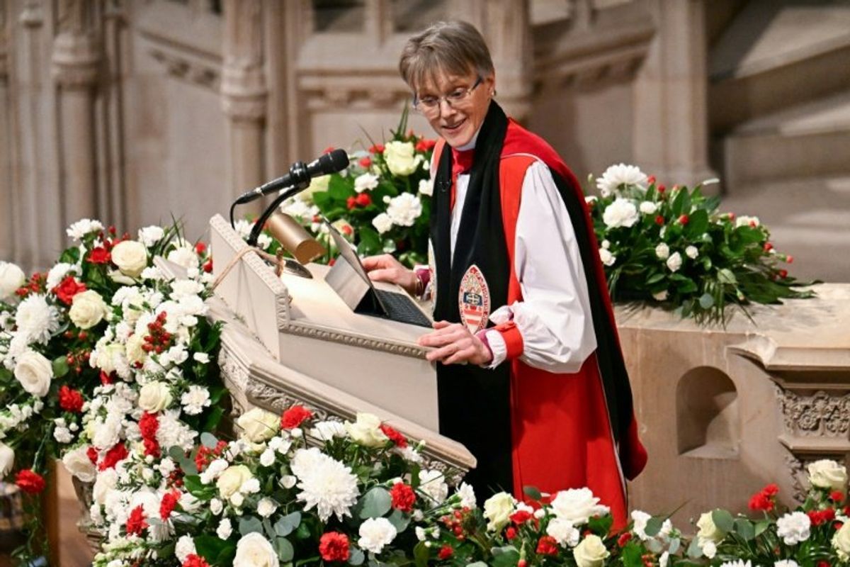 Bishop lectures stony-faced Trump in church