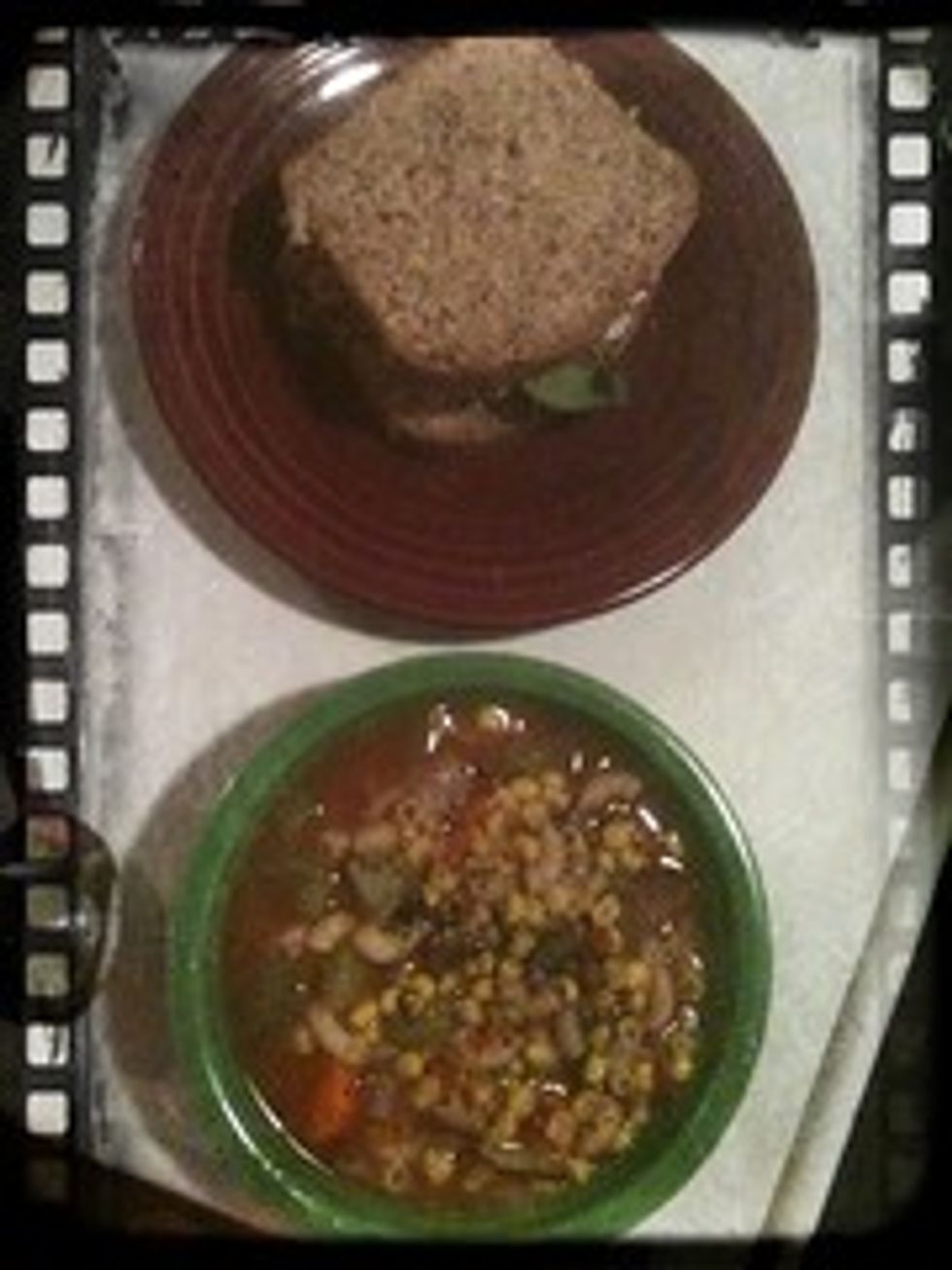 Sandwich and lentil soup