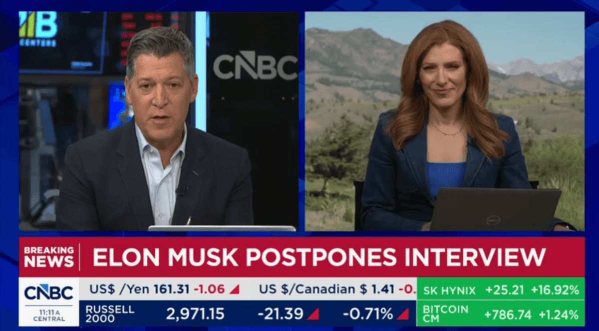 CNBC blindsided as Musk abruptly bails on live interview while SpaceX shares freefall