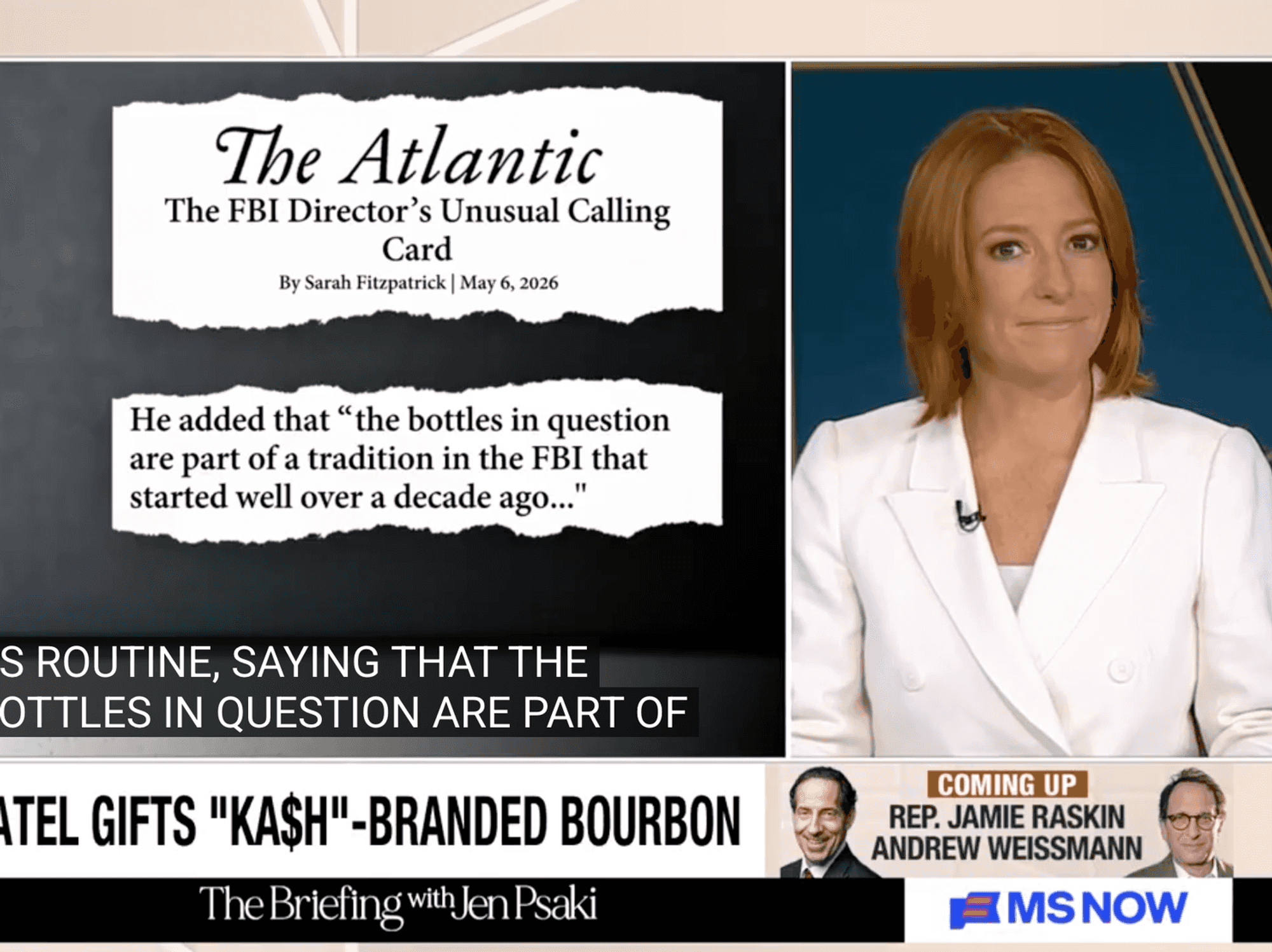 Jen Psaki revels as fact-check destroys Kash Patel's excuse for branded liquor bottles