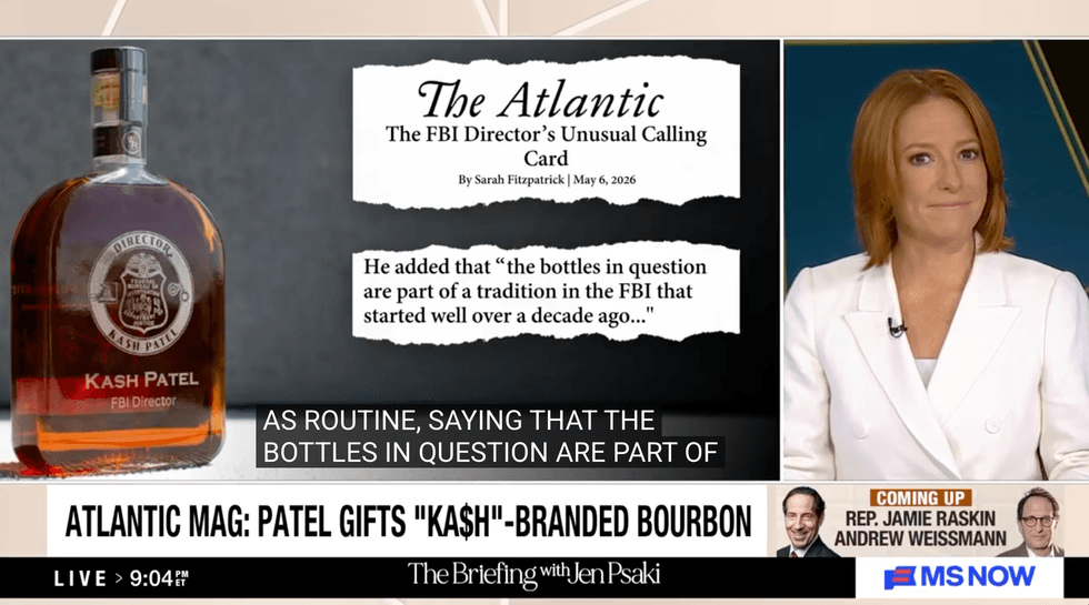 Jen Psaki revels as fact-check destroys Kash Patel's excuse for branded liquor bottles