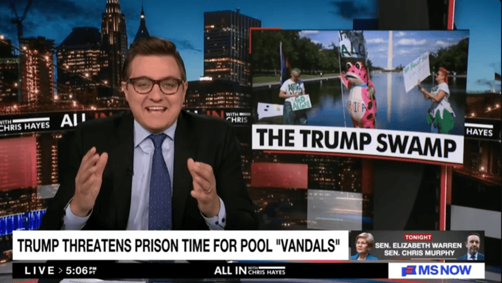 'Madness!' Chris Hayes bursts into laughter mocking Trump's reflecting pool conspiracy