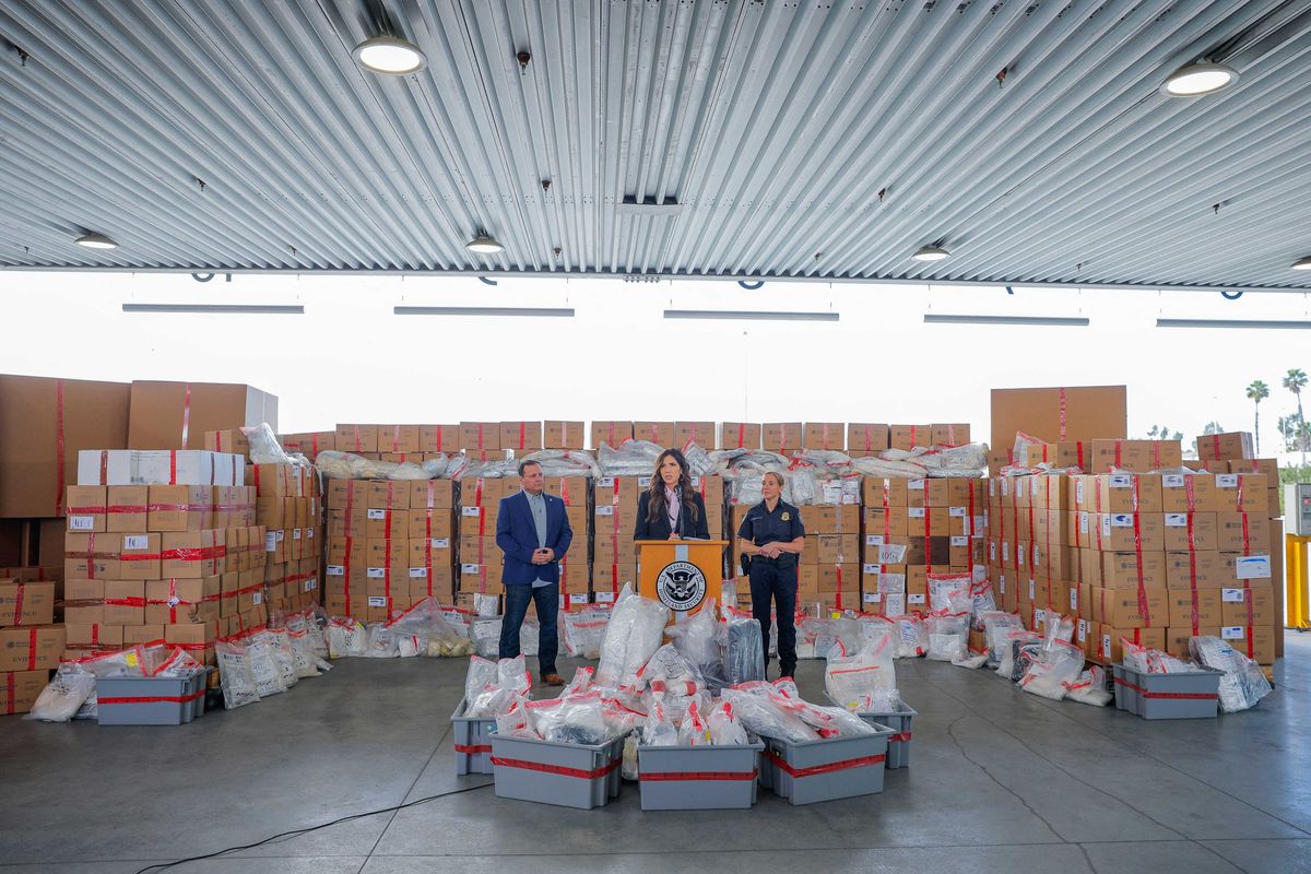 Kristi Noem drowned out by loud protesters at press conference