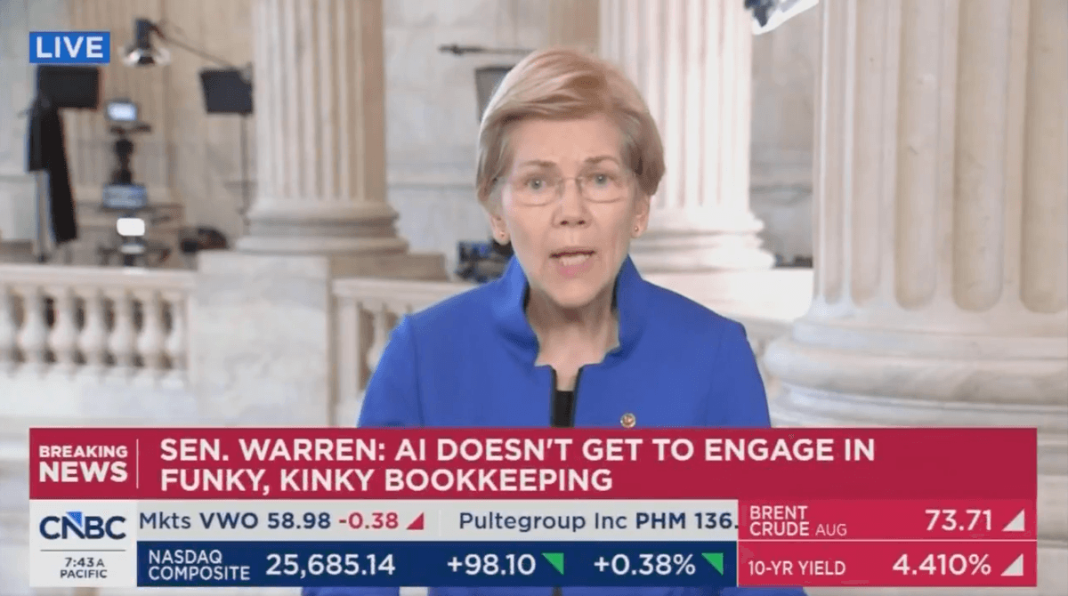 CNBC has on-air mishap with bizarre 'kinky bookkeeping' chyron in Elizabeth Warren segment