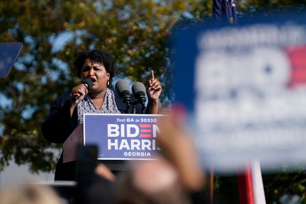 Stacey Abrams speaks to a crowd