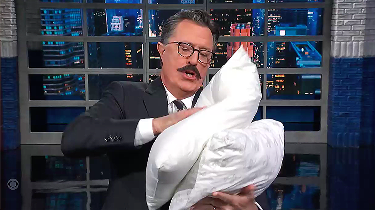 Colbert dresses up like Mike Lindell to smother MyPillow to death