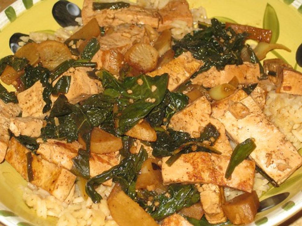 Stir fry with daikon radish and greens