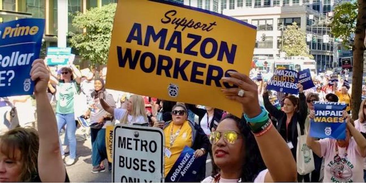 Group Outside Amazon 'We are coming for you!': Teamsters union rallies outside Amazon ...