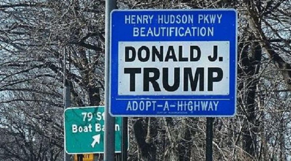 Trump's NYC Adopt-a-Highway sign to be torn down after hundreds of locals demand its removal