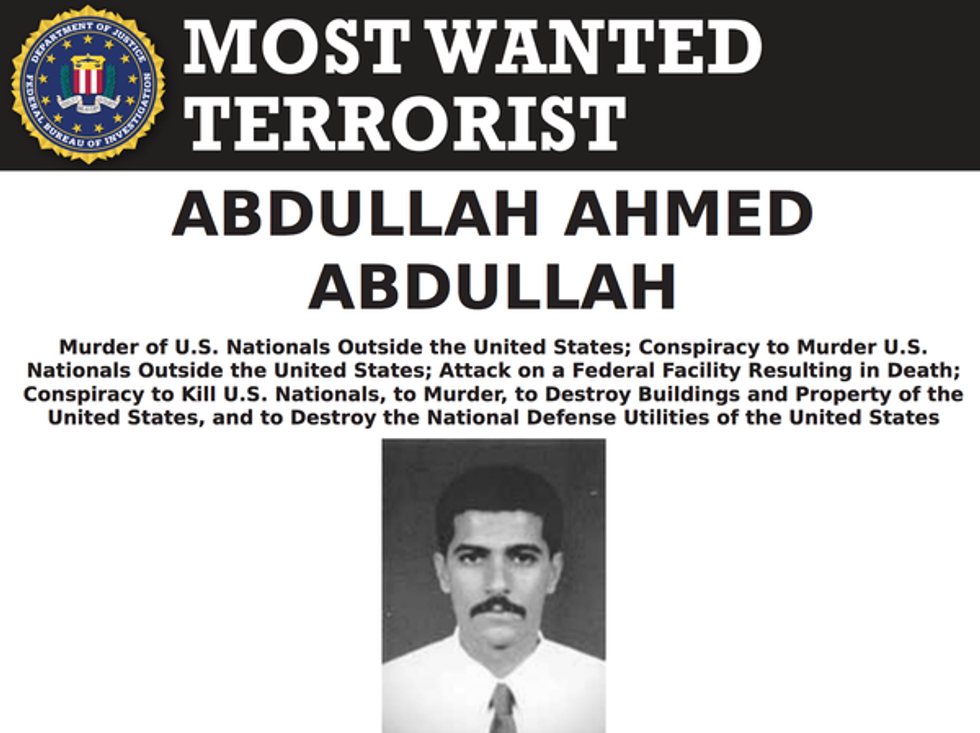 The F.B.I. wanted poster for Abdullah Ahmed Abdullah, who went by the nom de guerre Abu Muhammad al-Masri.