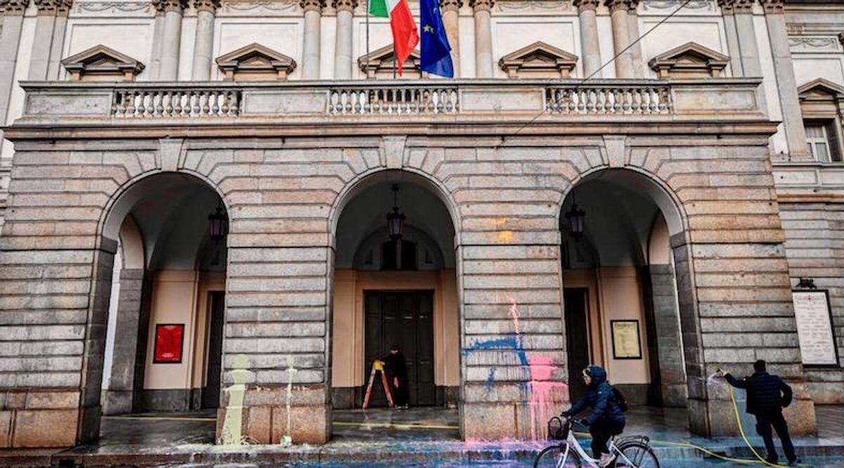 Climate activists hurl paint at La Scala entrance in Milan