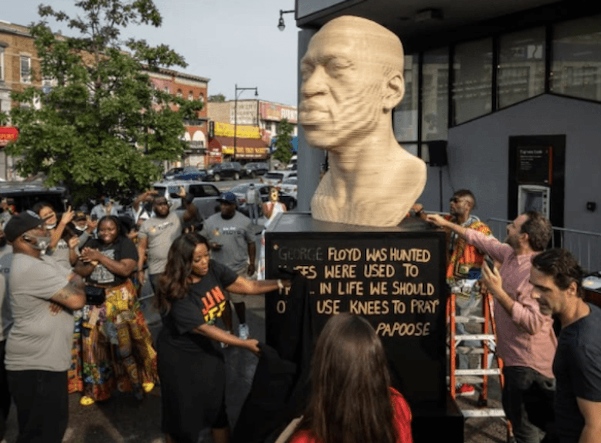 Neo-Nazi group name scrawled on New York George Floyd statue