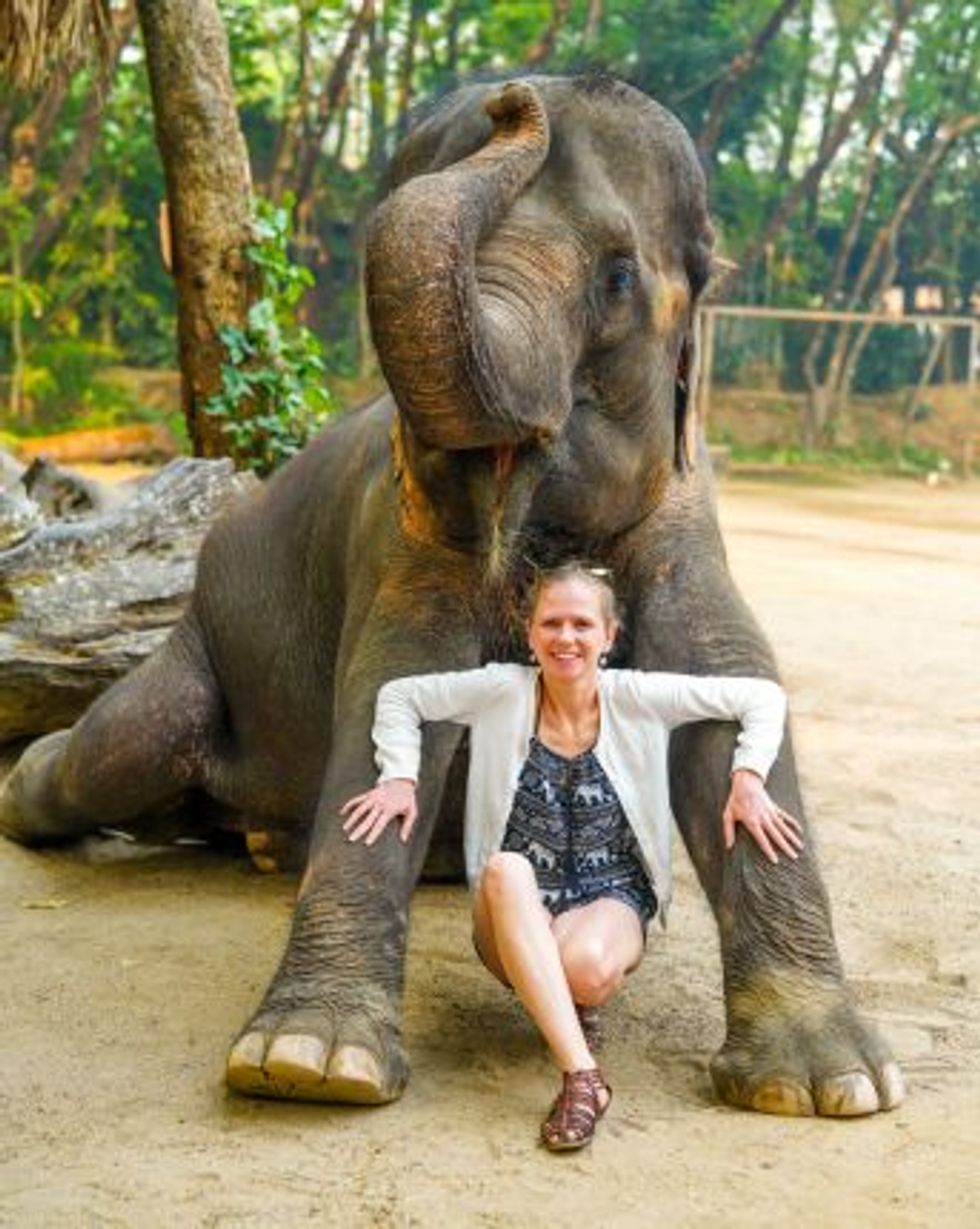 tourist with elephant
