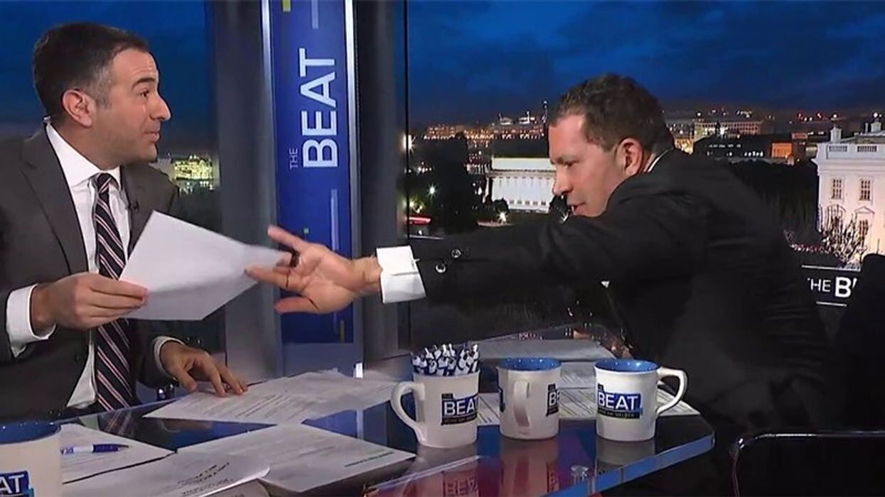 Watch as Trump lawyer lunges at Ari Melber for receipts after he reads off Trump's 'lies'