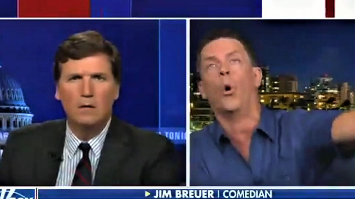 Vaccine-bashing comedian makes animal noises to protest mandates in bizarre Tucker Carlson interview