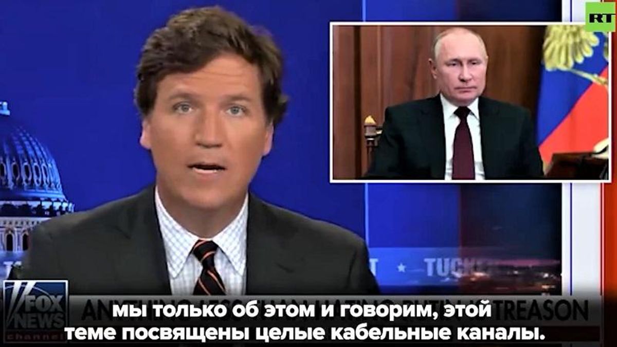 Kremlin-backed media now broadcasts entire Tucker Carlson monologues with Russian subtitles