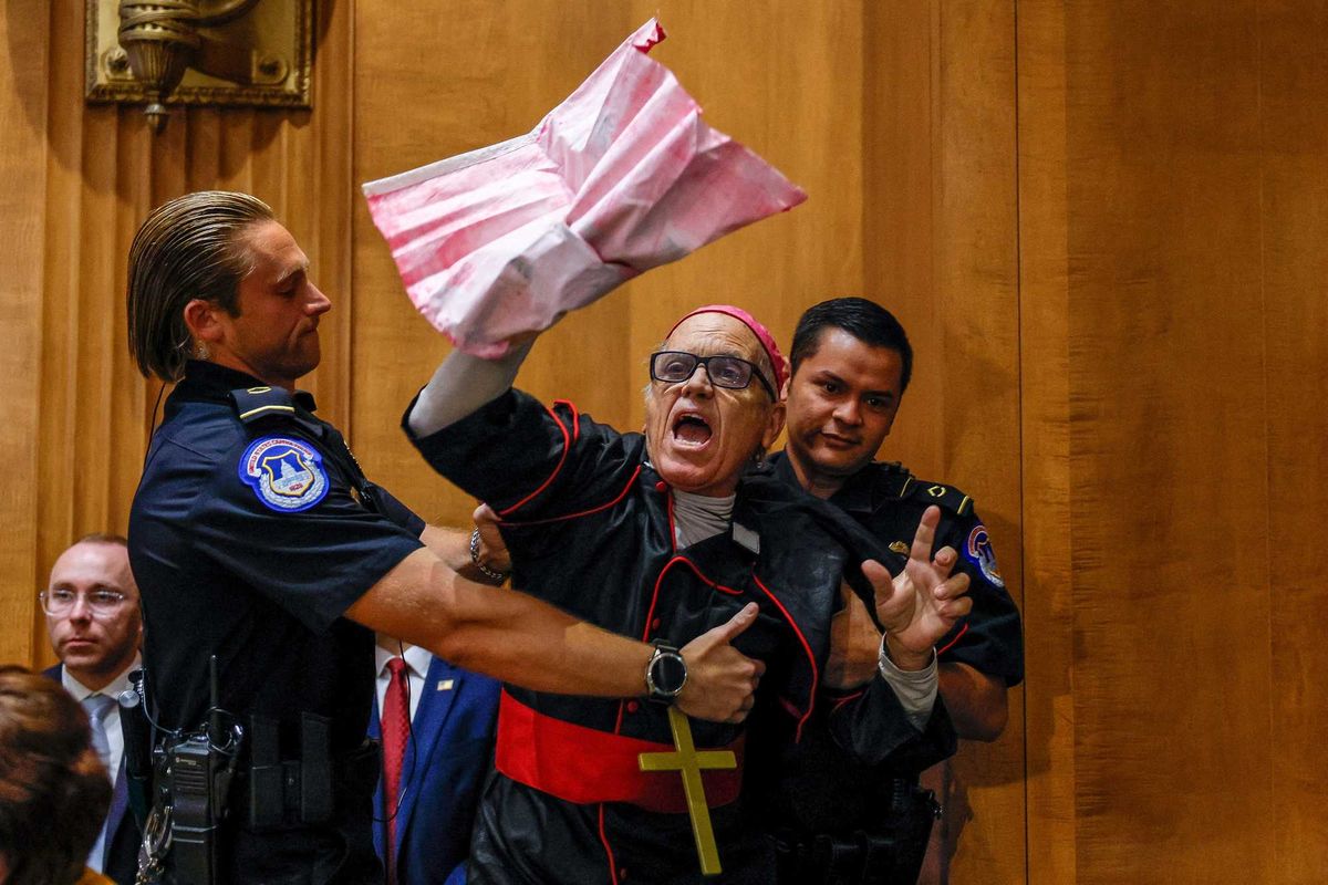 'Repent, Marco!' Rubio hit with screaming protests as he walks into Senate hearing