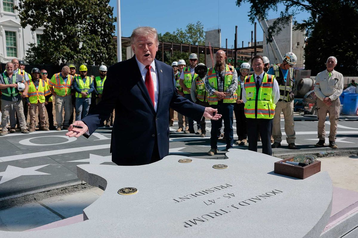 'You'll never see a crack': Trump baffles with epic granite rant at helipad tour