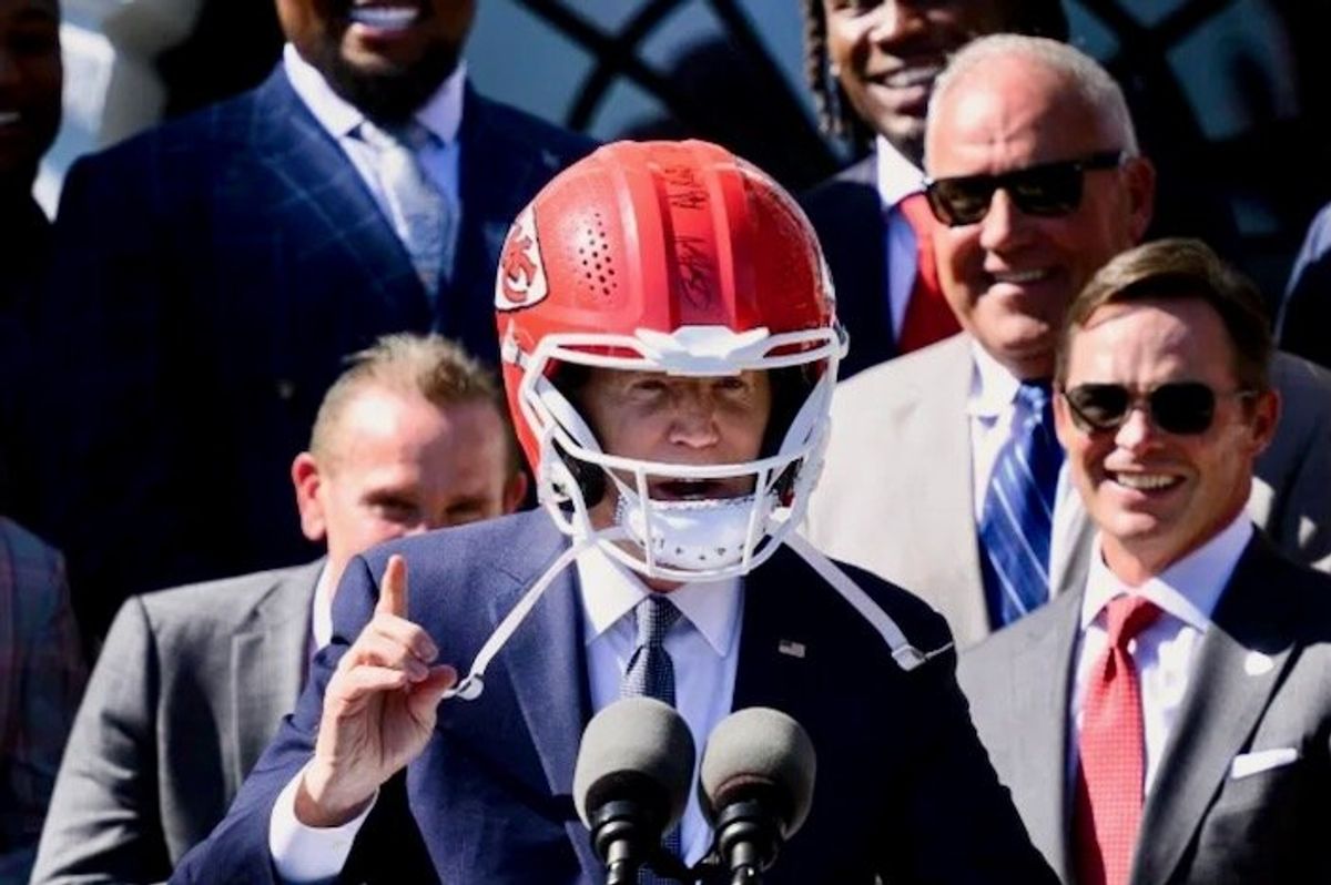 Helmet-wearing Biden aims to emulate back-to-back Super Bowl champs