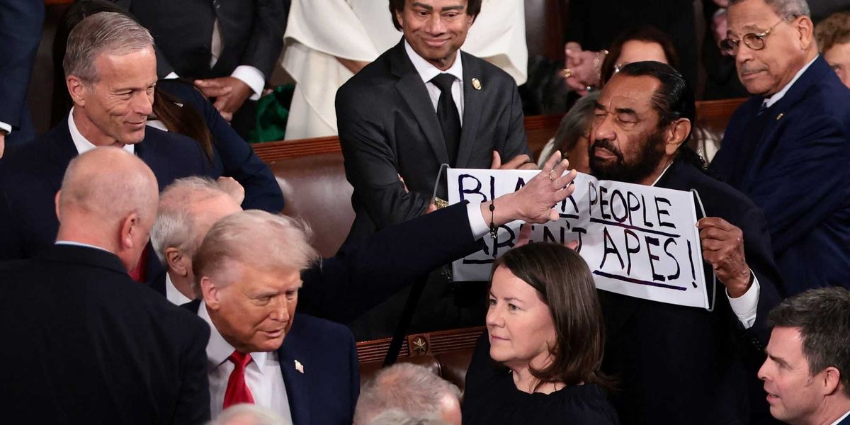 MAGA Rep rips Dem's sign saying 'Black people aren't apes' at State of the Union