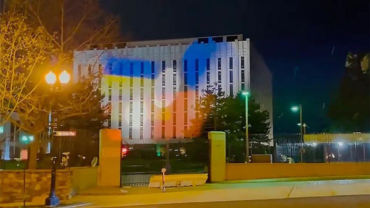 WATCH: Ukraine flag projected on Russian embassy — Russia tried to respond and hilarity ensued