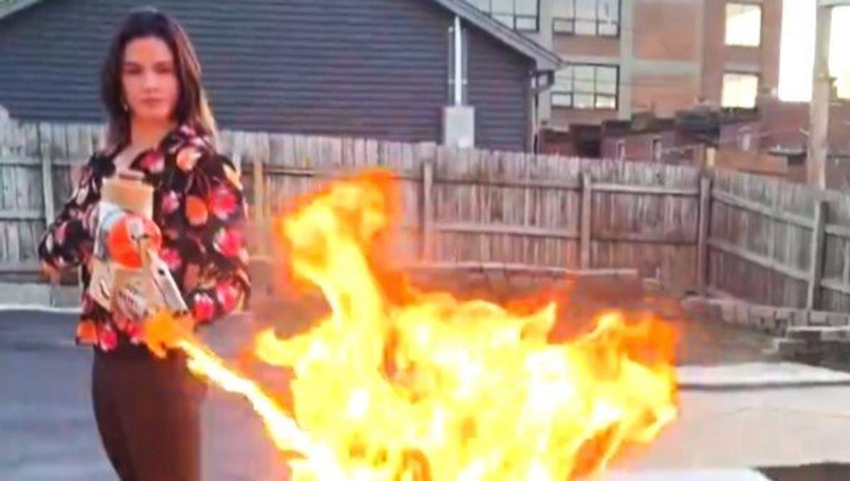 Missouri MAGA candidate films herself taking flamethrower to LGBTQ books