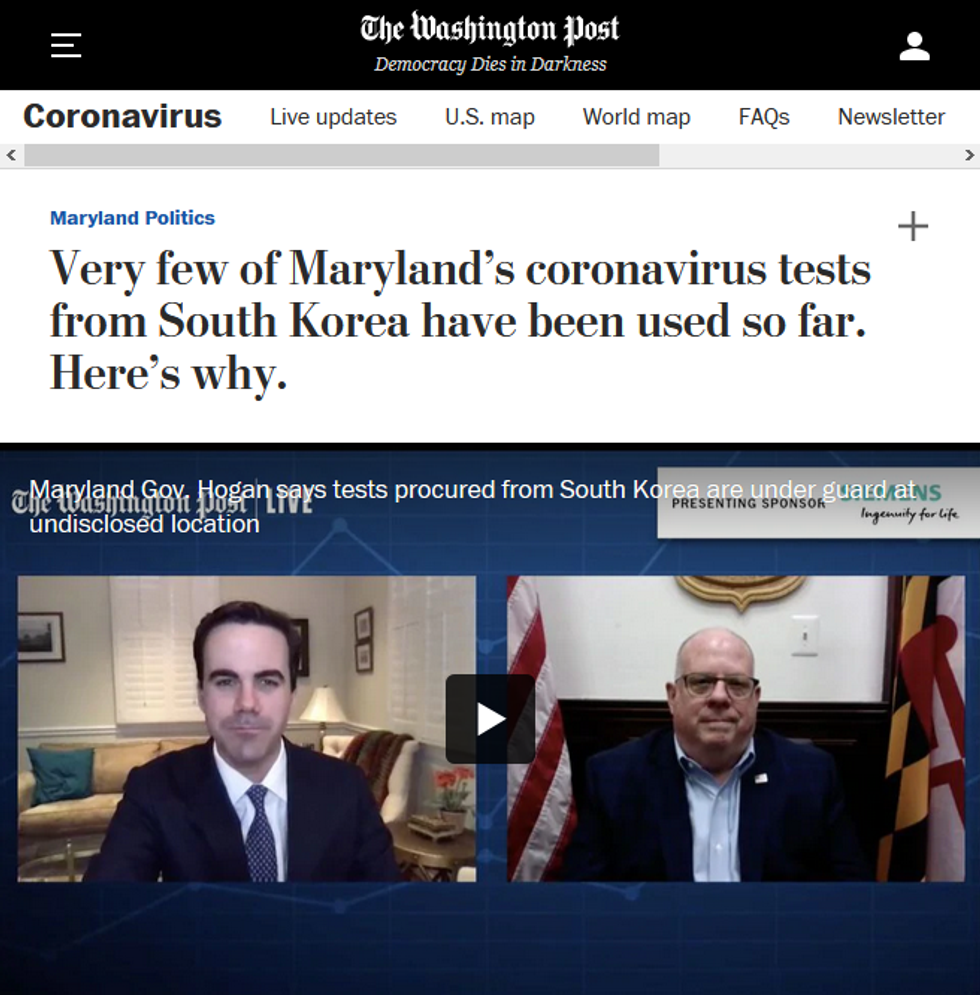 WaPo: Very few of Maryland's coronavirus tests from South Korea have been used so far. Here's why.