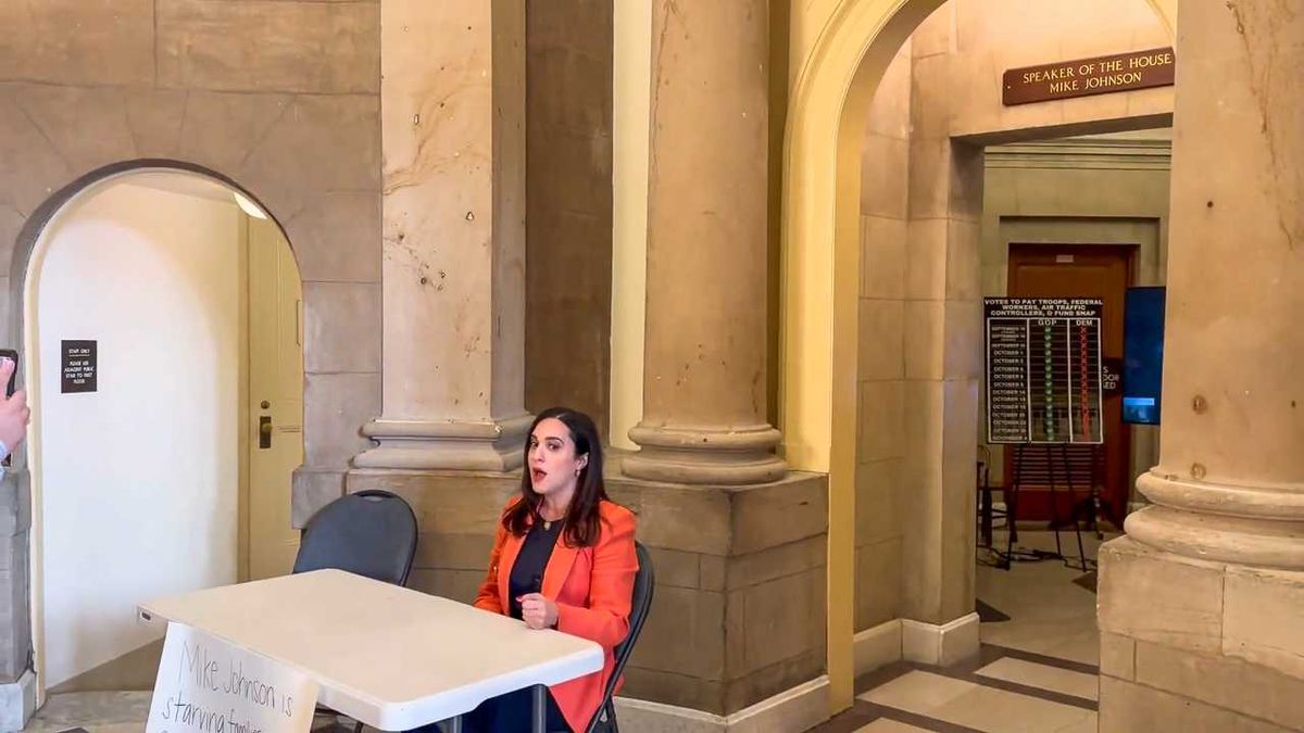 Mike Johnson aide blasts TV to drown out Dem's Epstein protest in front of office